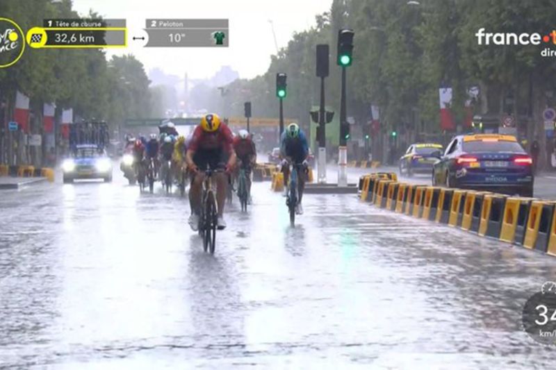Etape terakhir Tour de France dinetralkan akibat hujan