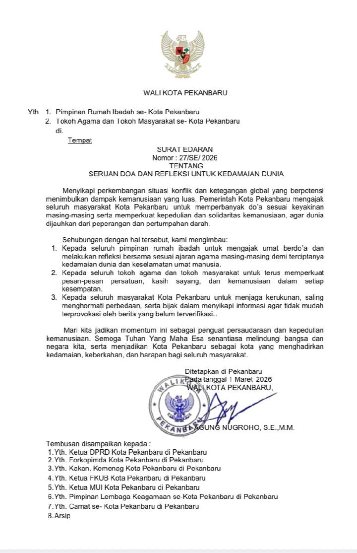 Wali Kota Pekanbaru Serukan Doa Perdamaian Dunia di Bulan Ramadan