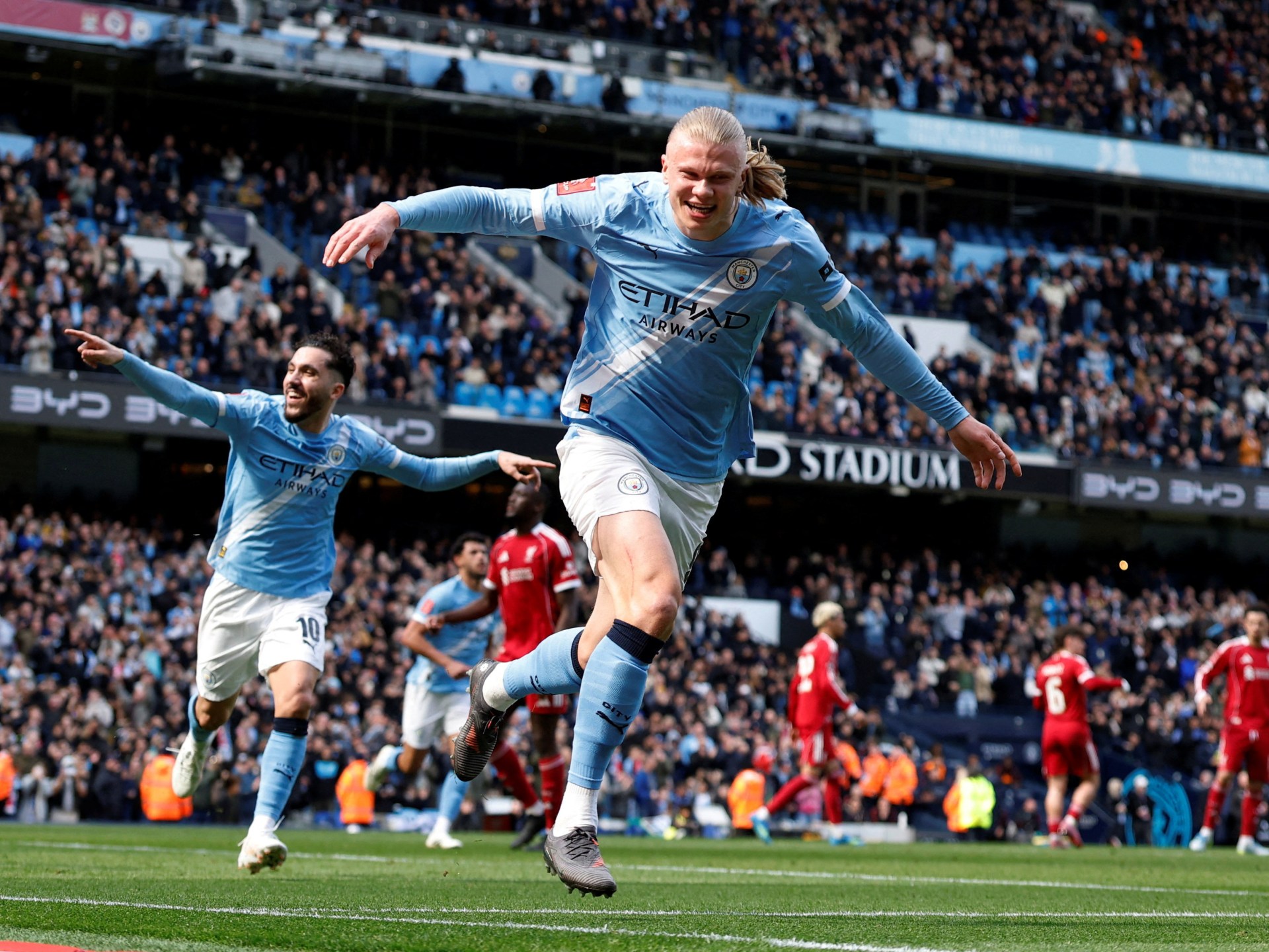 Haaland grabs hat-trick as Man City thrash Liverpool to reach FA Cup semis